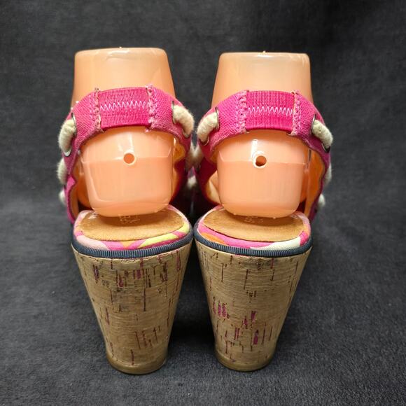 Sperry Top Sider Pink Slingback Rope Bow Wedge Heels Peep Toe Shoes Sandals - Picture 6 of 10